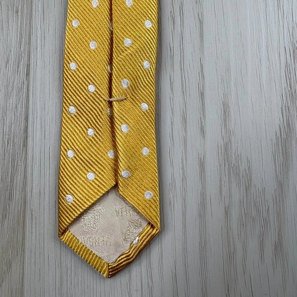 Versace Mens Yellow White Polka Dot Pointed 100% Pure Silk Necktie 59x3 Inches - Picture 7 of 14
